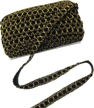 1 Roll Black and Gold Lace 15 Metres Curved Edge Velvet Tape Lace Car Thread Gold Lace Tape for Decorating Curtains Clothes Pillows Lampshades Blankets Handbags Sewing Clothes DIY Crafts