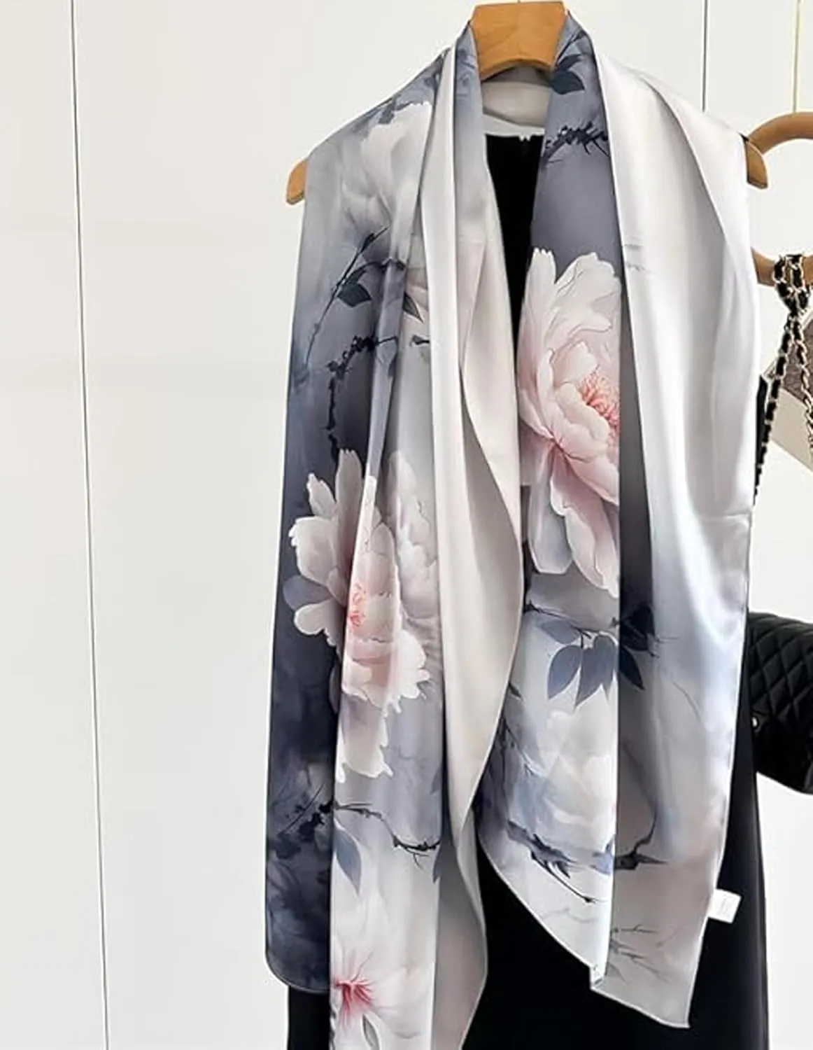 100% Mulberry Silk Scarfs for Women Floral Print Satin Long Scarf for Headscarf Hair Wraps Shawl with Gift Packed