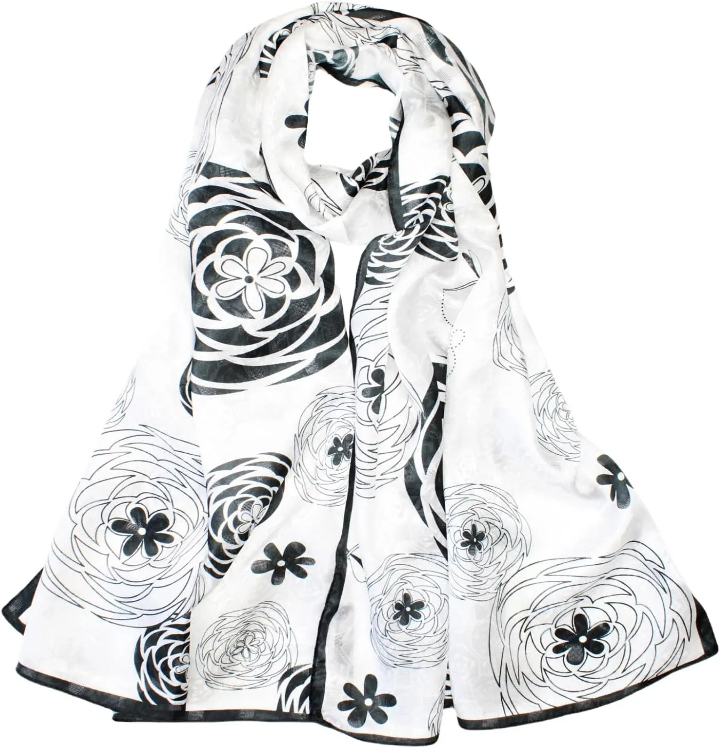 100% Mulberry Silk Scarfs for Women Floral Print Satin Long Scarf for Headscarf Hair Wraps Shawl with Gift Packed