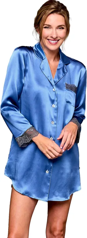 100% Silk Pajama, Lace Trim, Drawstring Waist, Relaxed Fit, Sleep-In