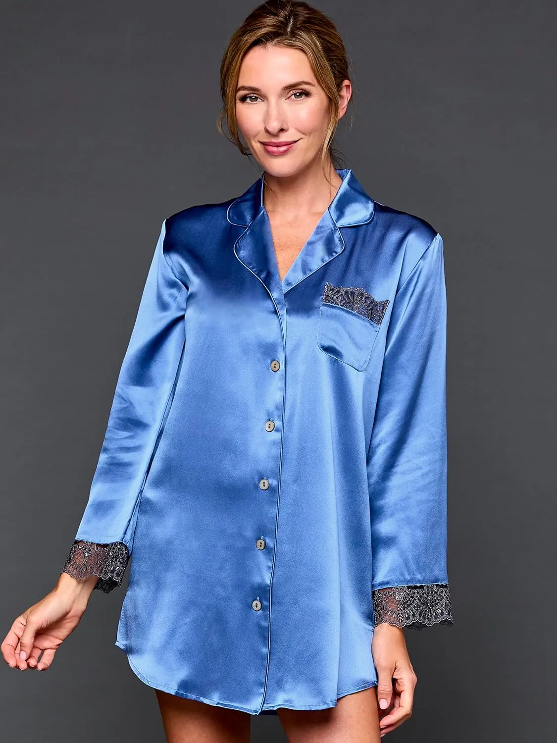 100% Silk Pajama, Lace Trim, Drawstring Waist, Relaxed Fit, Sleep-In