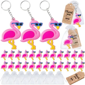 120 Pack Flamingo Party Favors Include 40 Keyrings, 40 Tags and 40 Bags for Hawaiian Tropical Luau Summer Beach Party, Flamingo Lover, Baby Shower, Never Forget How Flamazing You Are Party