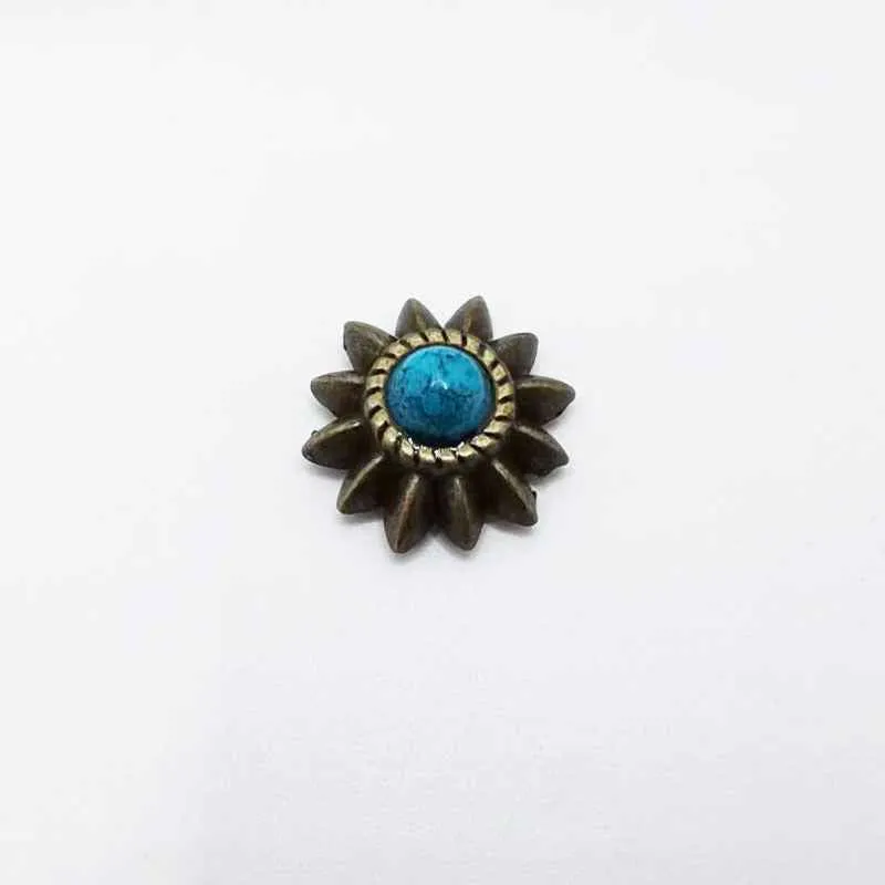 13mm Vintage Turquoise Chrysanthemum Screw-Back Studs 40 Pack