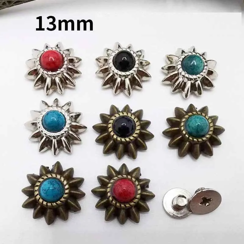 13mm Vintage Turquoise Chrysanthemum Screw-Back Studs 40 Pack