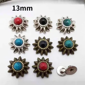13mm Vintage Turquoise Chrysanthemum Screw-Back Studs 40 Pack