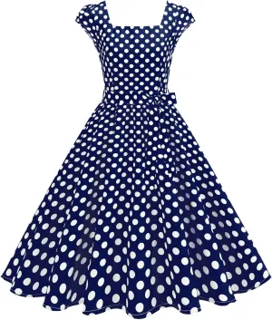 1950s Dress for Women Vintage Elegant Cap Sleeve Polka Dot Cocktail Party Dresses Rockabilly Homecoming Swing Dress
