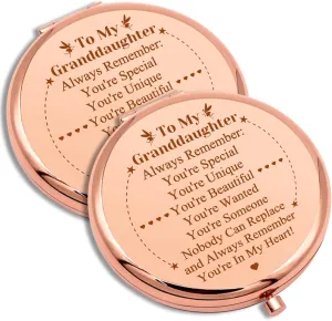 2 PCS Granddaughter Gifts Idea for Birthday Encouragement Gift Compact Makeup Mirror for Granddaughter Folding Pocket Mirror for Her Grandchild Present from Grandma Christmas Graduation Present