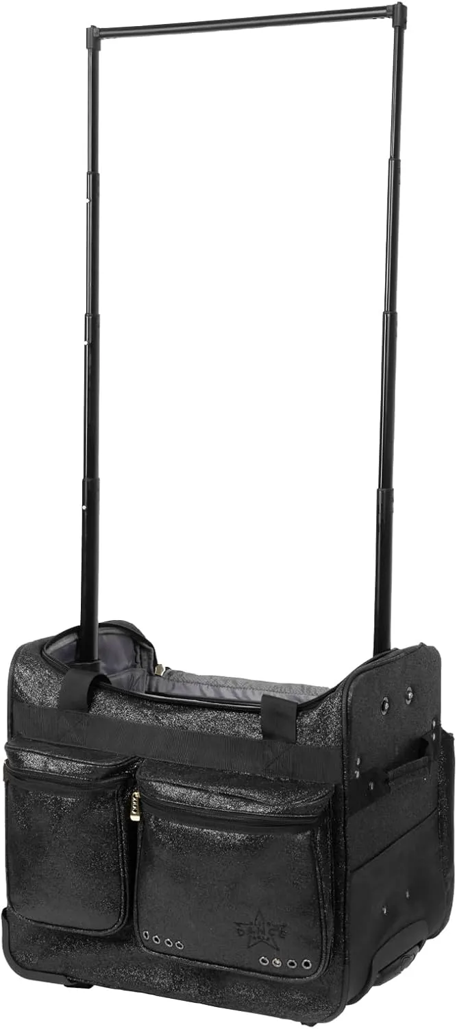 20 Inch Dance Bag with Garment Rack, Dance Costumes Rolling Garment Bags for Travel, Garment Duffel Bag for Dancer, Collapsible Competition Bag with Wheels (Black)