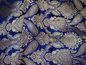 2.25 Meter Banarasi Wedding Dress Material Brocade Indian Navy Blue Brocade Sewing Fabric Crafting Costume Dress Fabric