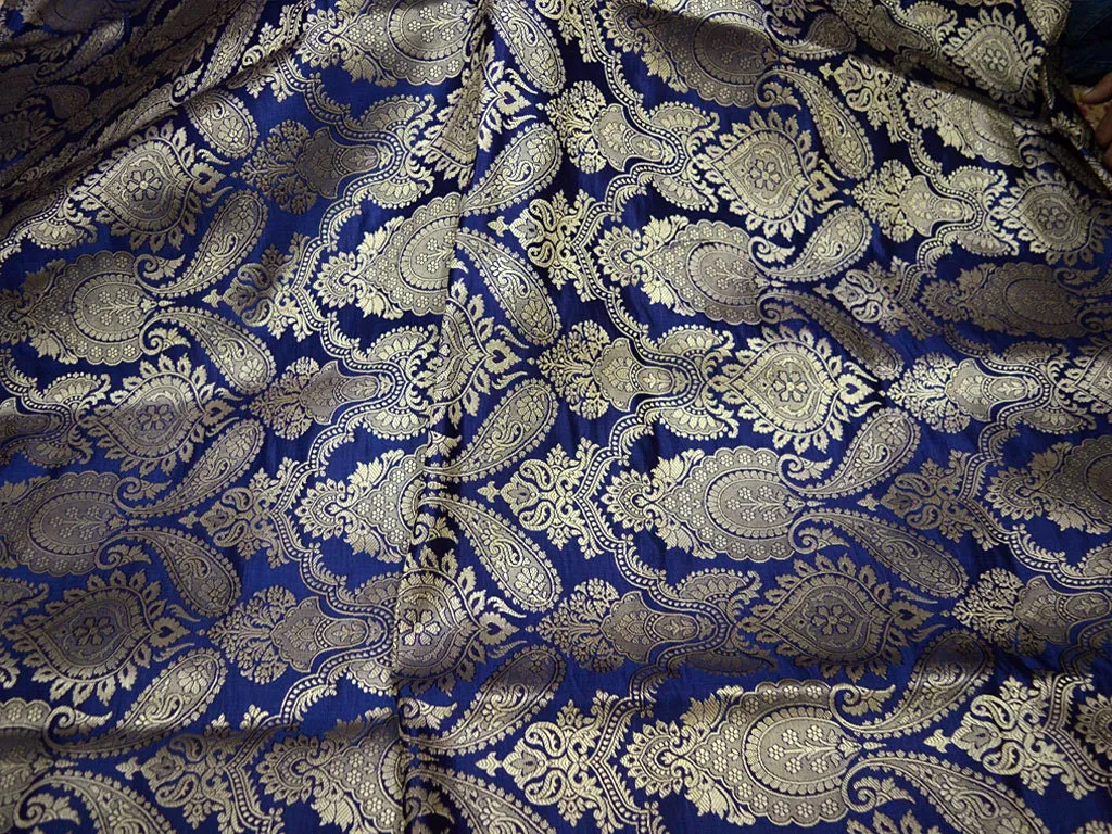 2.25 Meter Banarasi Wedding Dress Material Brocade Indian Navy Blue Brocade Sewing Fabric Crafting Costume Dress Fabric