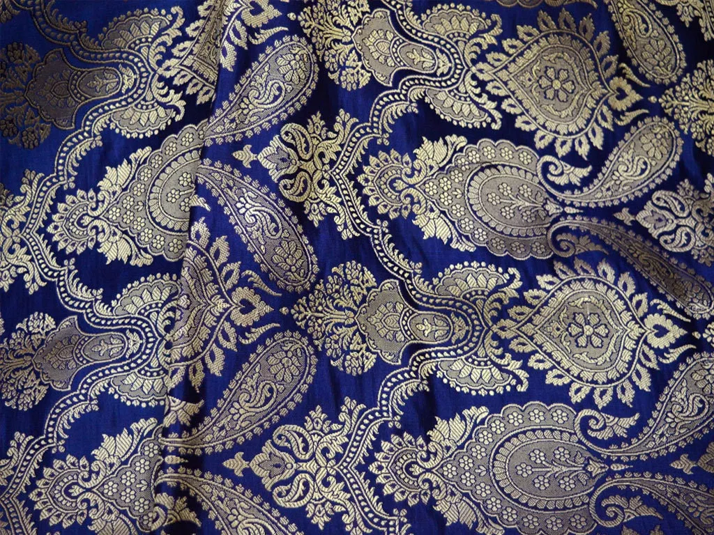 2.25 Meter Banarasi Wedding Dress Material Brocade Indian Navy Blue Brocade Sewing Fabric Crafting Costume Dress Fabric