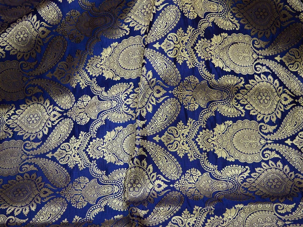 2.25 Meter Banarasi Wedding Dress Material Brocade Indian Navy Blue Brocade Sewing Fabric Crafting Costume Dress Fabric