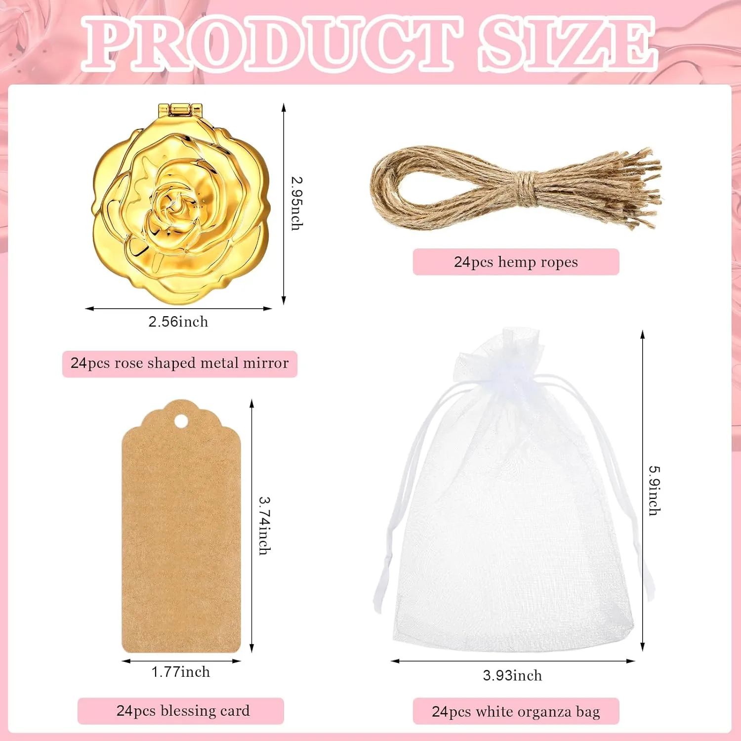 24 Sets Rose Compact Mirrors Brush Bulk Quinceanera Party Favors for Guests Travel Mirror Thank You Gifts Bulk for Sweet 16 15 Party Favors Bridal Shower Wedding Souvenirs(Gold)