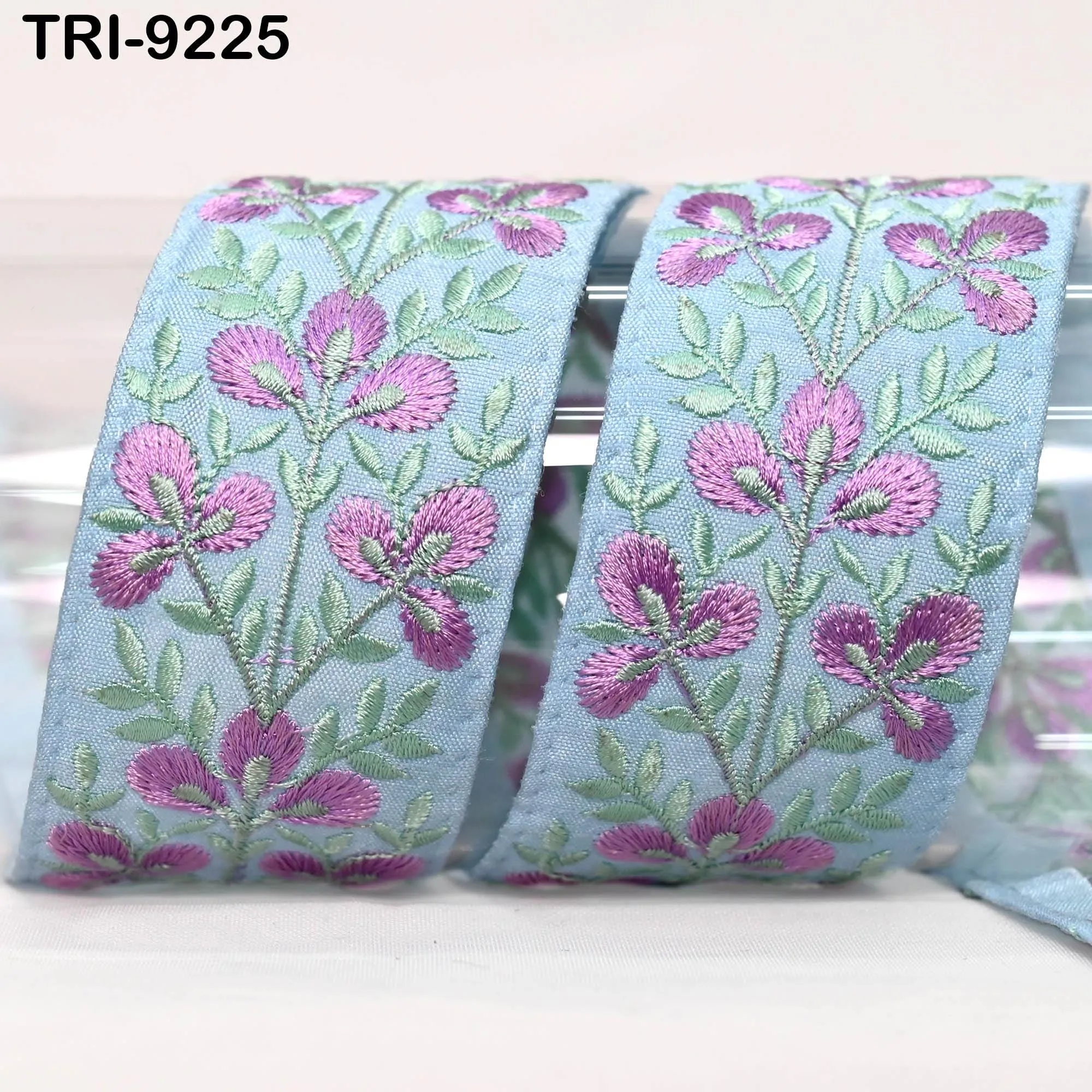 3 Yard Lilac Indian Ribbon Trim Costume Sari Border DIY Craft Sewing Embroidered Decorative Costumes Home Decor Trimming Junk Journals 45 mm