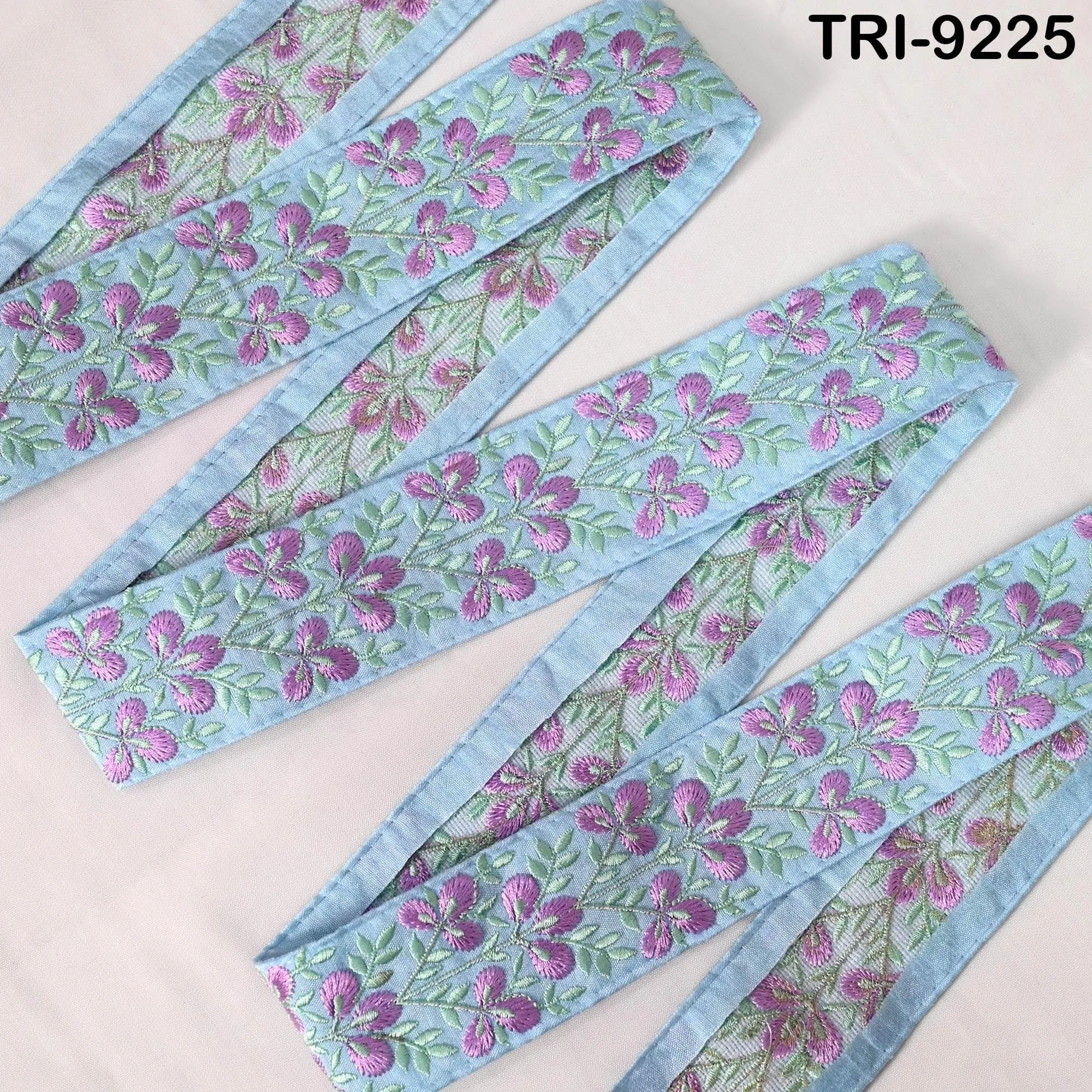 3 Yard Lilac Indian Ribbon Trim Costume Sari Border DIY Craft Sewing Embroidered Decorative Costumes Home Decor Trimming Junk Journals 45 mm