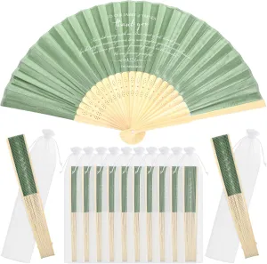 30 Pcs Silk Fabric Folding Fans Bulk for Wedding Guests Thank You Bamboo Folded Hand Fan for Bridal Shower Decoration Favor Vintage Handheld Fans Souvenirs with Organza Bag (Sage,Classic)