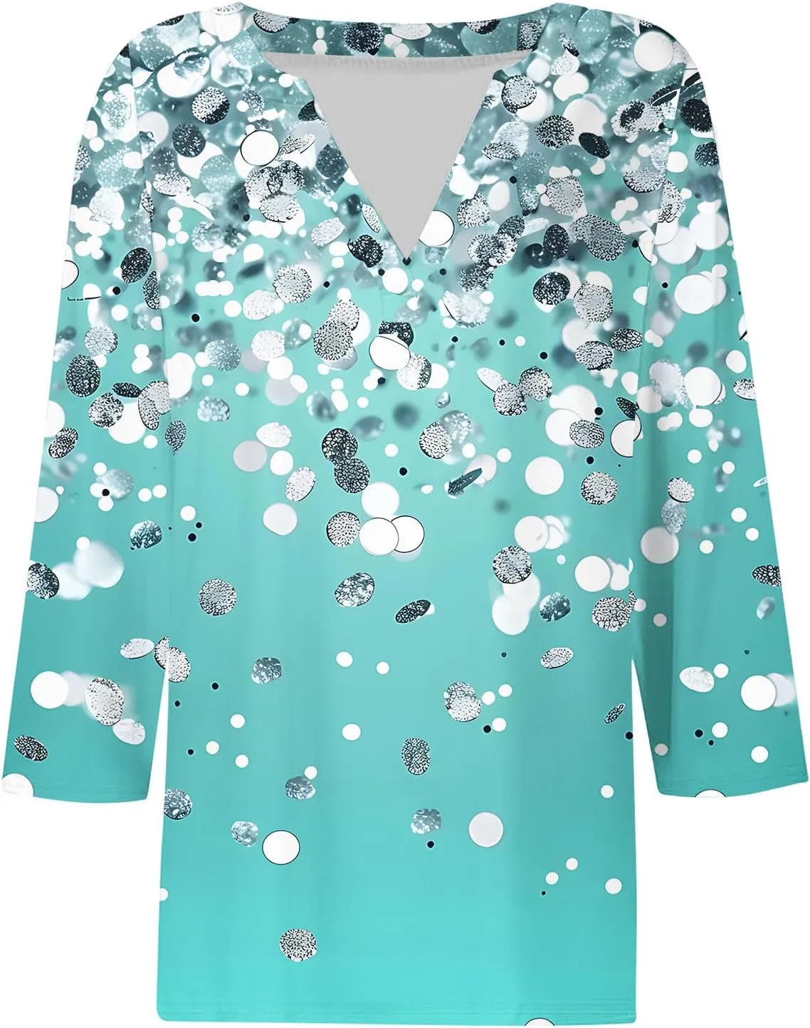 3/4 Length Sleeve Tops for Women Casual Summer V Neck Floral Tops Trendy Summer Loose Fits Vacation Clothes