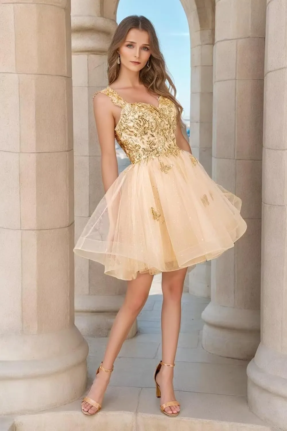 3D Butterfly Short Homecoming Dresses for Teens Off Shoulder DAMA Dresses for Quinceanera Sequin Glitter Prom Dress