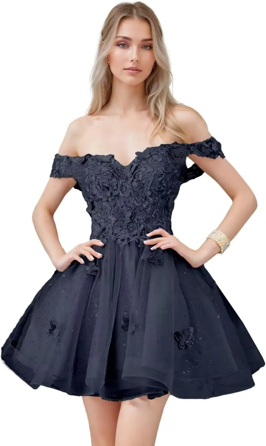 3D Butterfly Short Homecoming Dresses for Teens Off Shoulder DAMA Dresses for Quinceanera Sequin Glitter Prom Dress