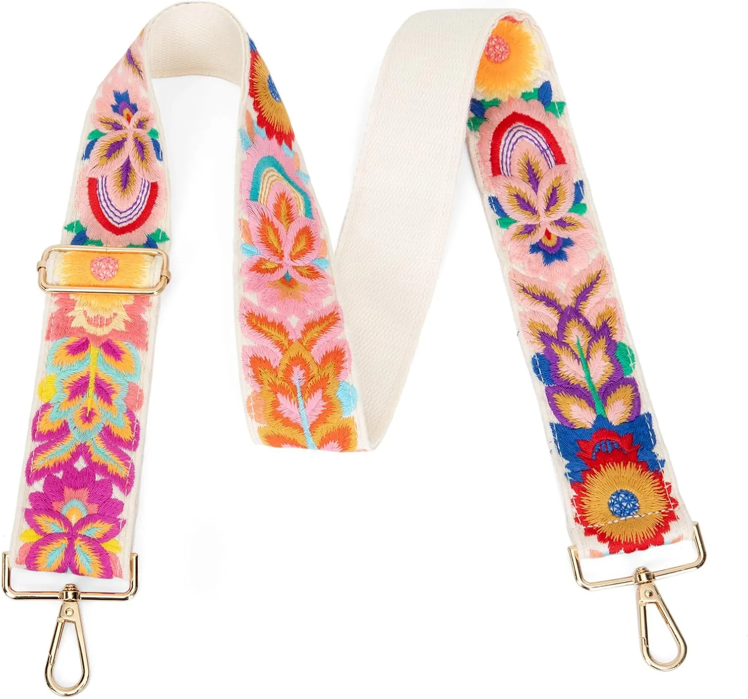 3D Crochet Embroidery Flower Purse Strap, 2 Inch Wide Adjustable Replacement Shoulder Guitar Strap for Crossbody Bag Handbags