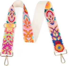 3D Crochet Embroidery Flower Purse Strap, 2 Inch Wide Adjustable Replacement Shoulder Guitar Strap for Crossbody Bag Handbags