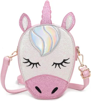 3D Glitter Unicorn Crossbody Purse Bag for Teens Girls Women Novelty Handbag