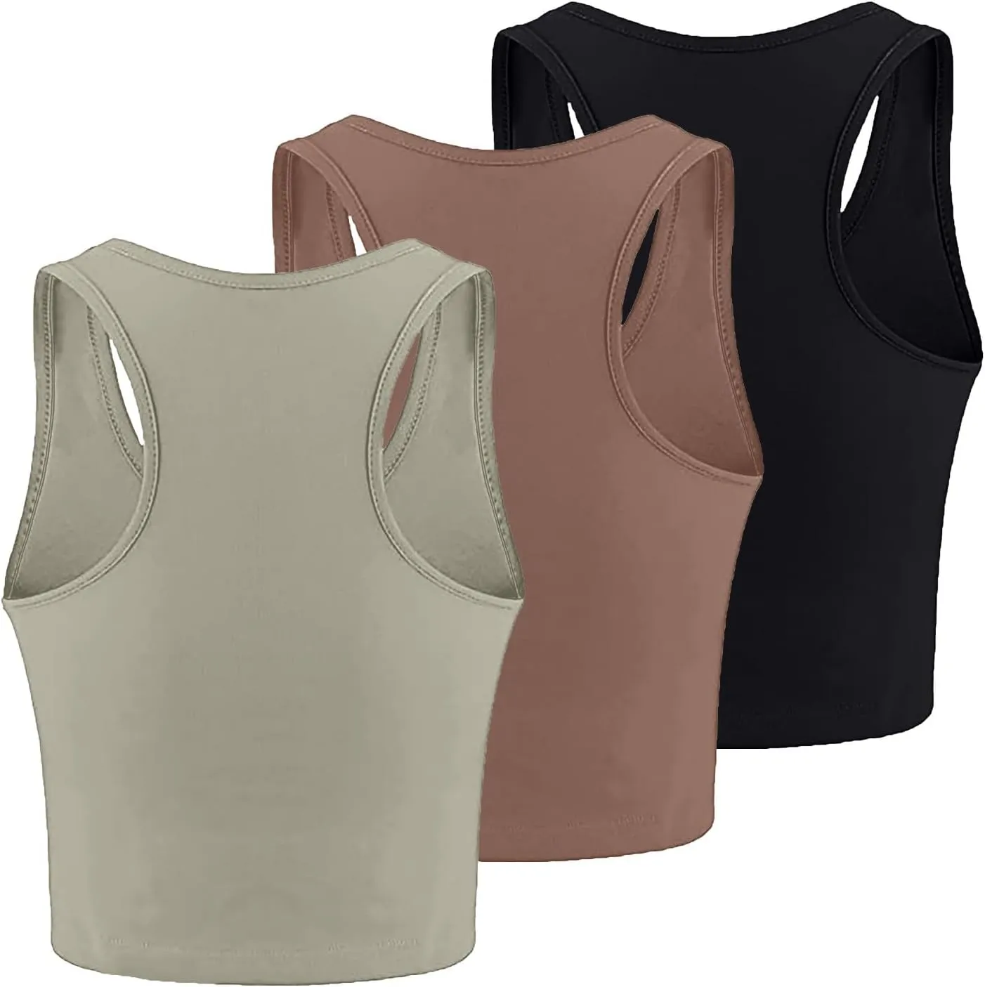 3PCS Womens Crop Tank Tops Racerback Sleeveless Workout Top Scoop Neck Ribbed Knit Tight Tees Shirts Basic Cami Vest