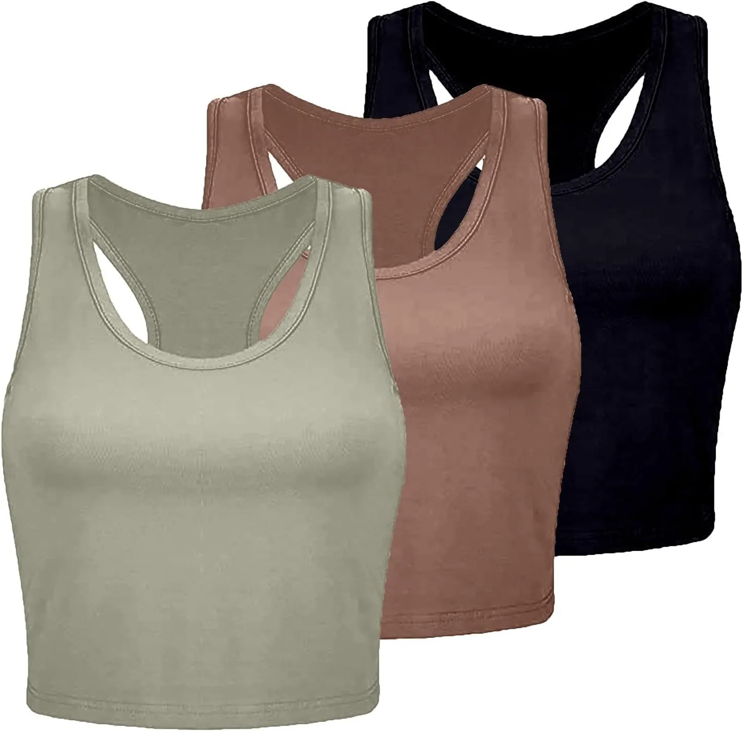 3PCS Womens Crop Tank Tops Racerback Sleeveless Workout Top Scoop Neck Ribbed Knit Tight Tees Shirts Basic Cami Vest