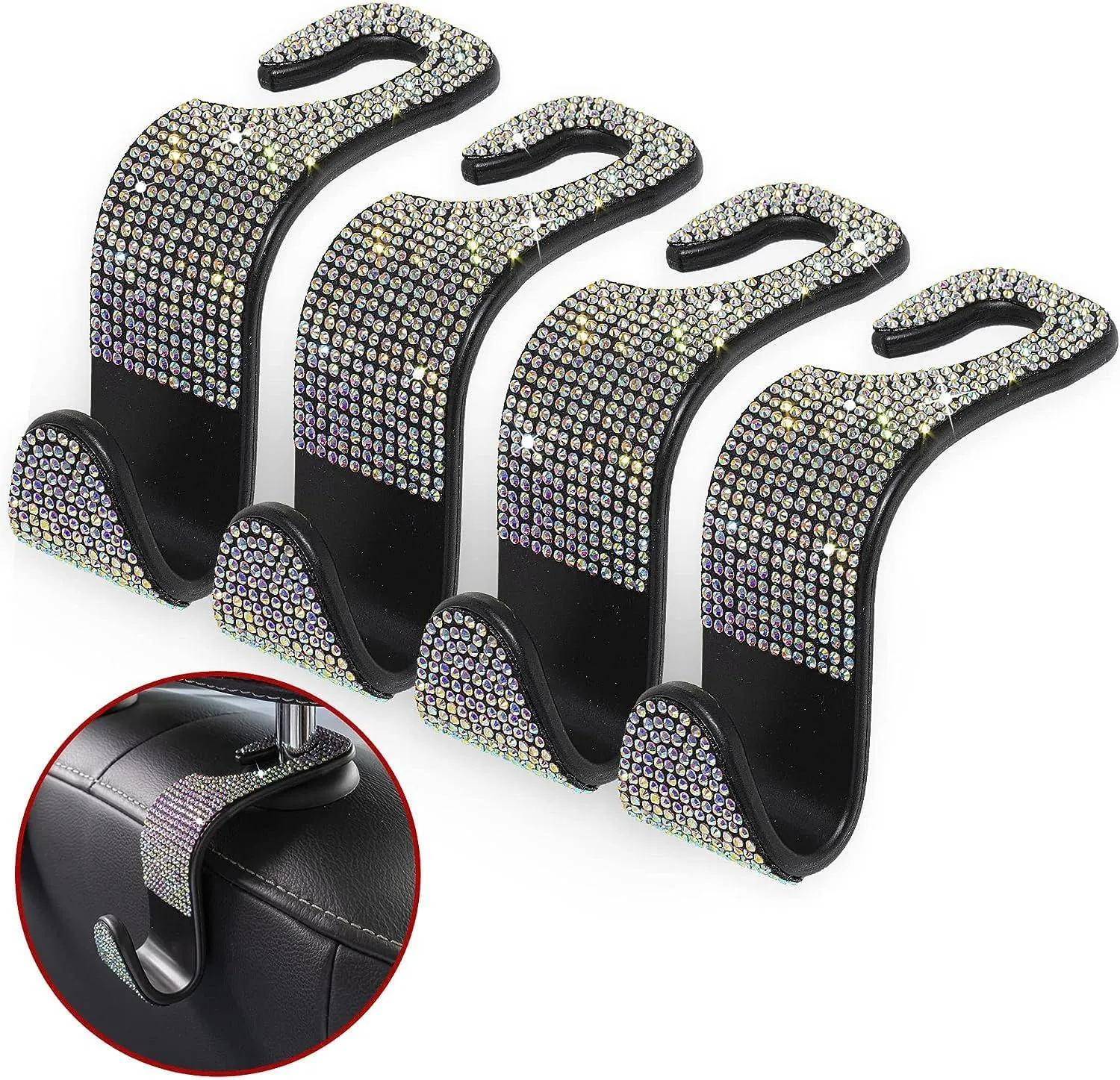 4 Pack Car Back Seat Headrest Hooks for 2022 2023 2024 2025 Toyota Tundra/Sequoia, Bling Rhinestones Crystal Hooks for Purse Coats Umbrellas Grocery Bags Handbag Car Decorations,C