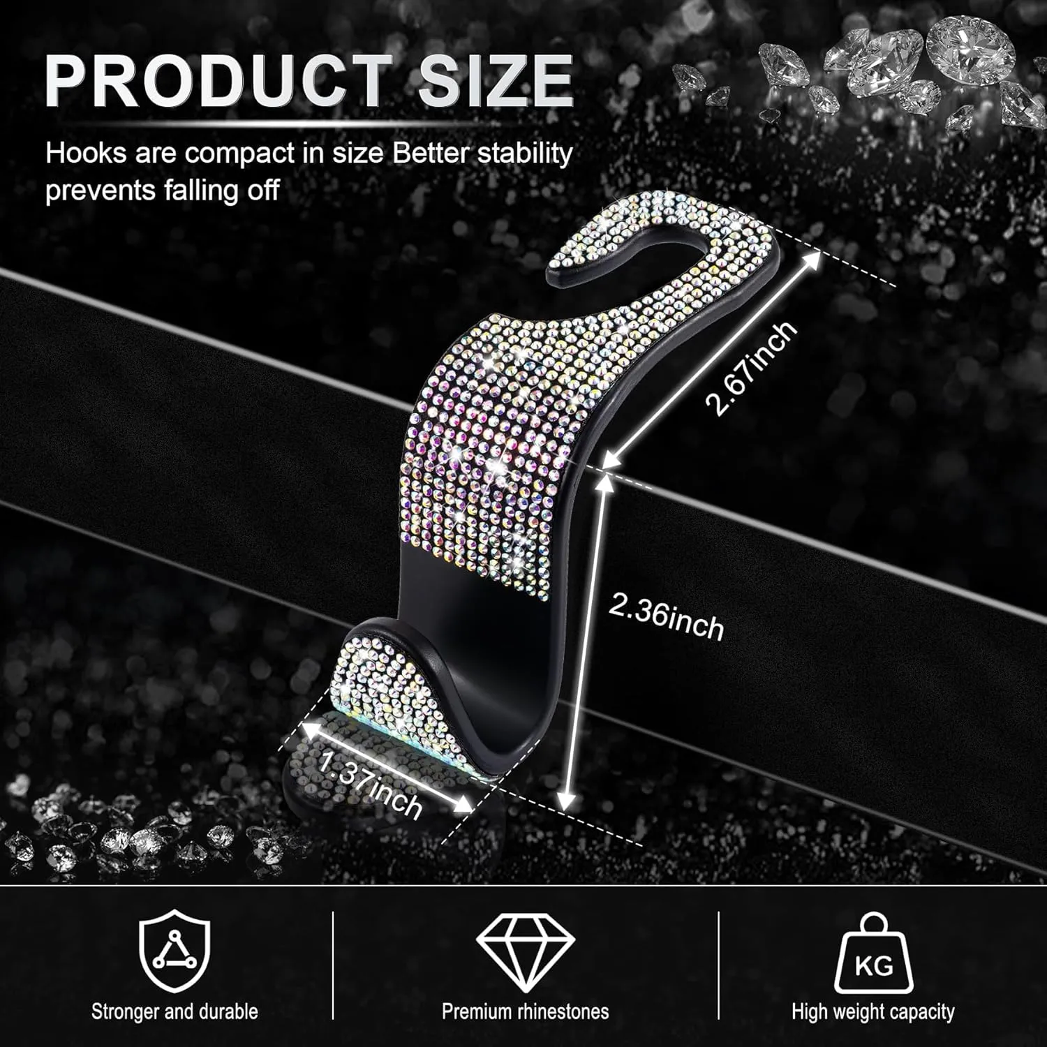 4 Pack Car Back Seat Headrest Hooks for 2022 2023 2024 2025 Toyota Tundra/Sequoia, Bling Rhinestones Crystal Hooks for Purse Coats Umbrellas Grocery Bags Handbag Car Decorations,C
