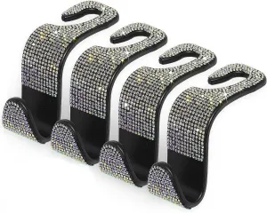 4 Pack Car Back Seat Headrest Hooks for 2022 2023 2024 2025 Toyota Tundra/Sequoia, Bling Rhinestones Crystal Hooks for Purse Coats Umbrellas Grocery Bags Handbag Car Decorations,C