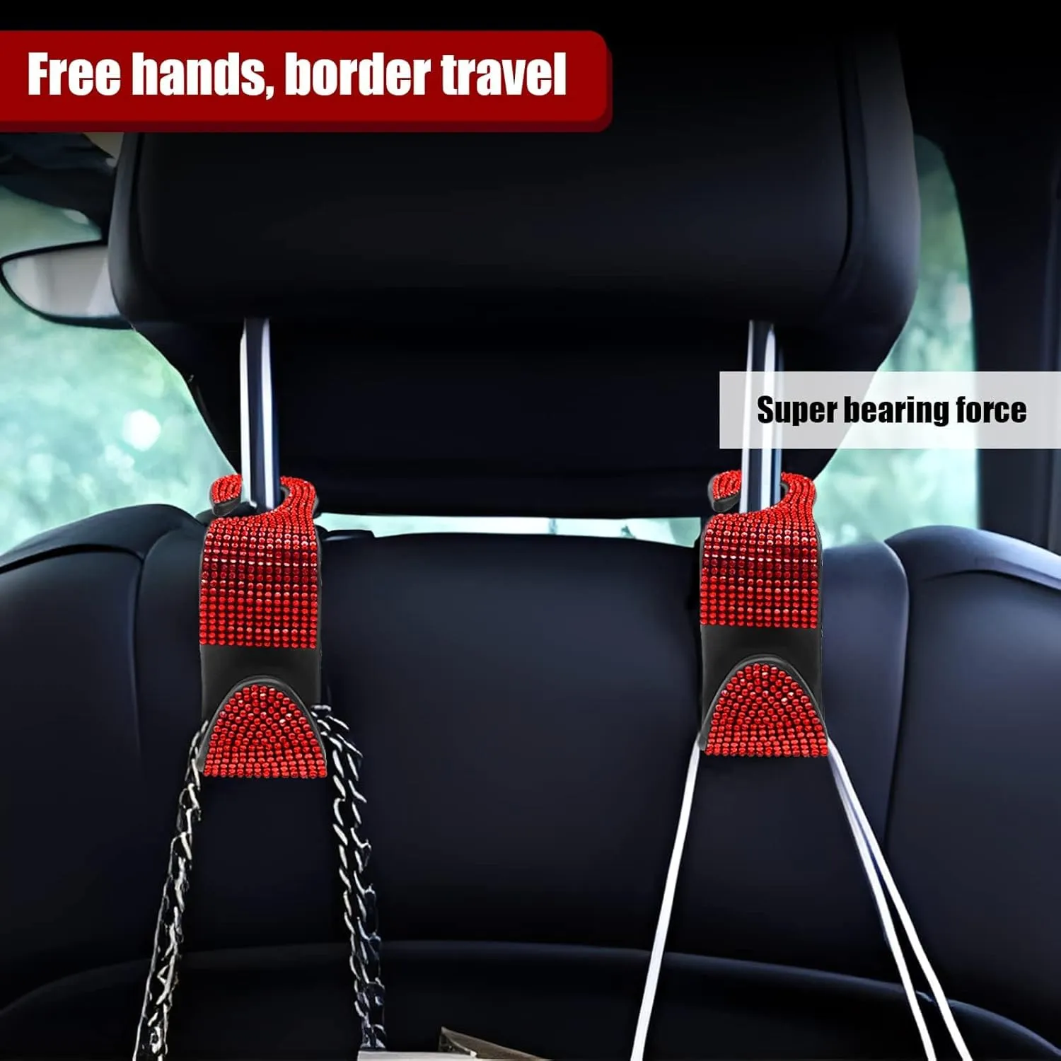 4 Pack Car Back Seat Headrest Hooks for Subaru Forester 2025, Bling Rhinestones Crystal Hooks for Purse Coats Umbrellas Grocery Bags Handbag Car Decorations,E