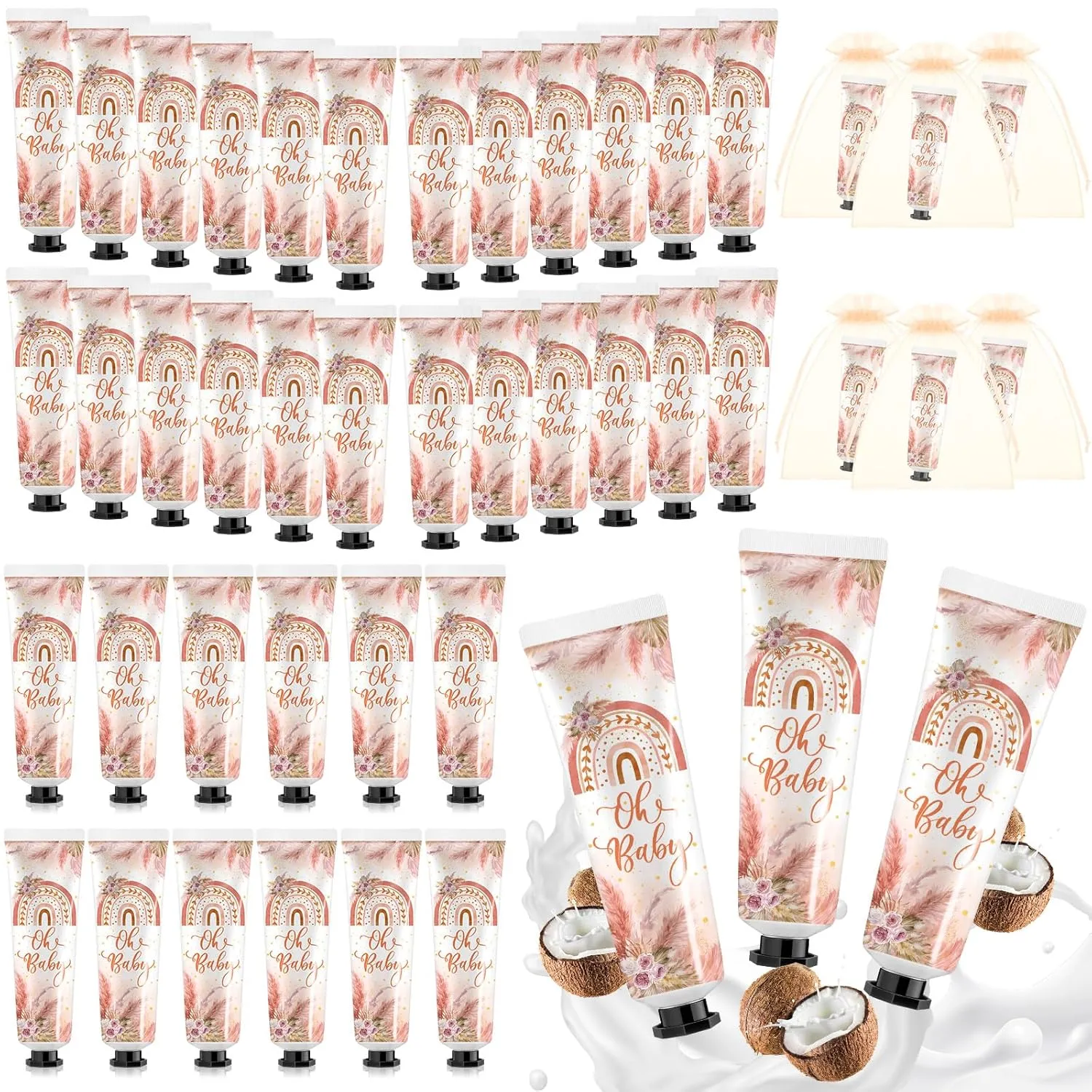 48 Sets Baby Shower Hand Cream Bulk Boho Baby Shower Favors Bridal Thank You Hand Cream for Guests Travel Size Lotion with Organza Bags