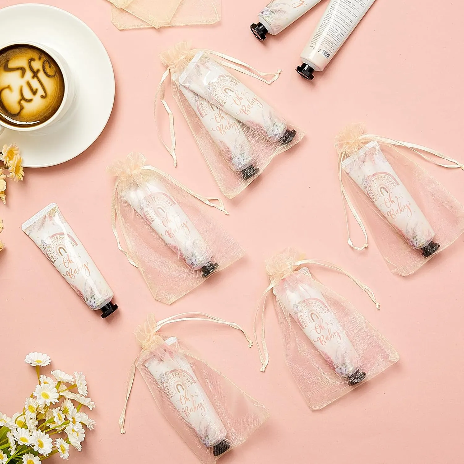 48 Sets Baby Shower Hand Cream Bulk Boho Baby Shower Favors Bridal Thank You Hand Cream for Guests Travel Size Lotion with Organza Bags