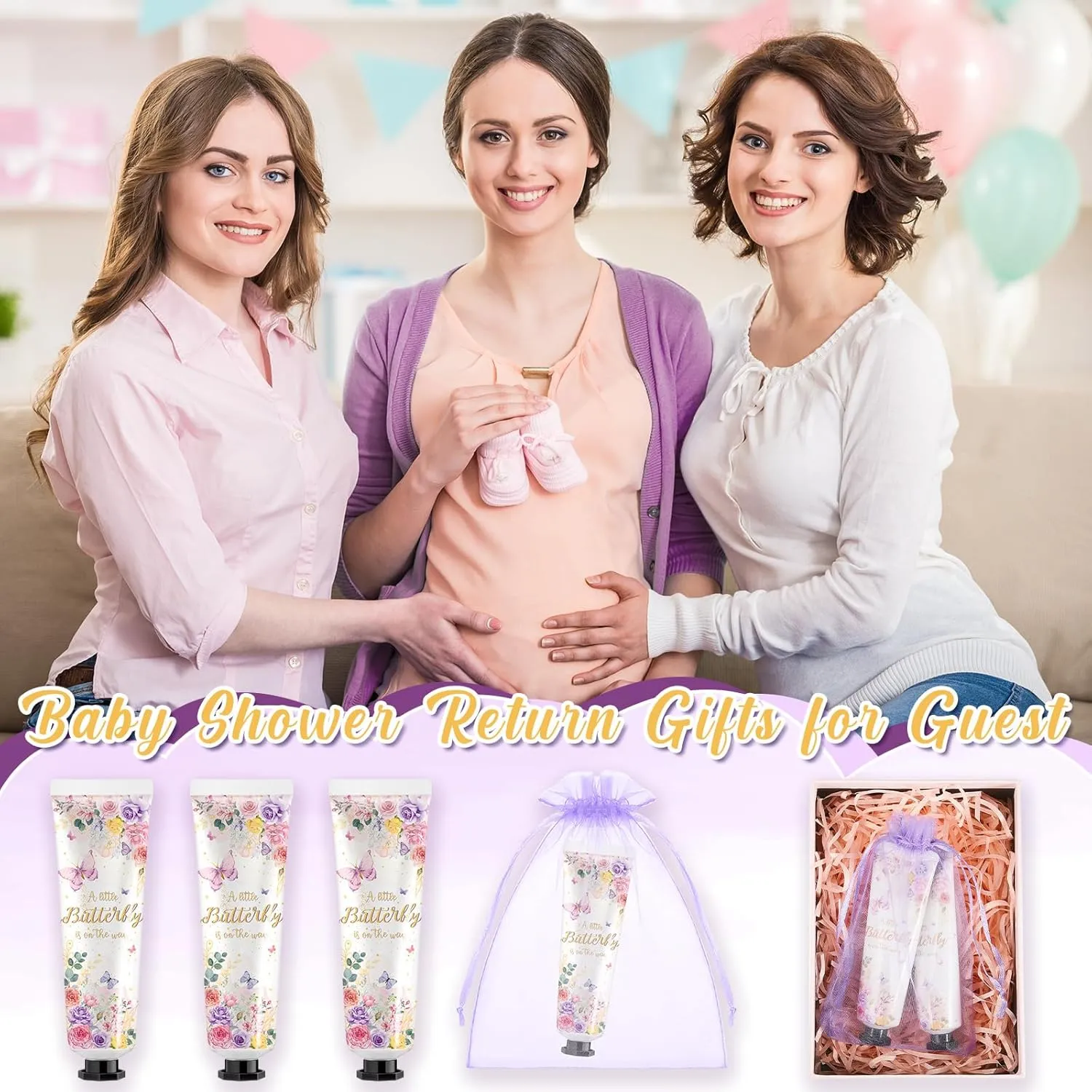 48 Sets Baby Shower Hand Cream Bulk Little Butterfly Baby Shower Favors Bridal Thank You Hand Cream for Guests Travel Size Lotion with Organza Bags