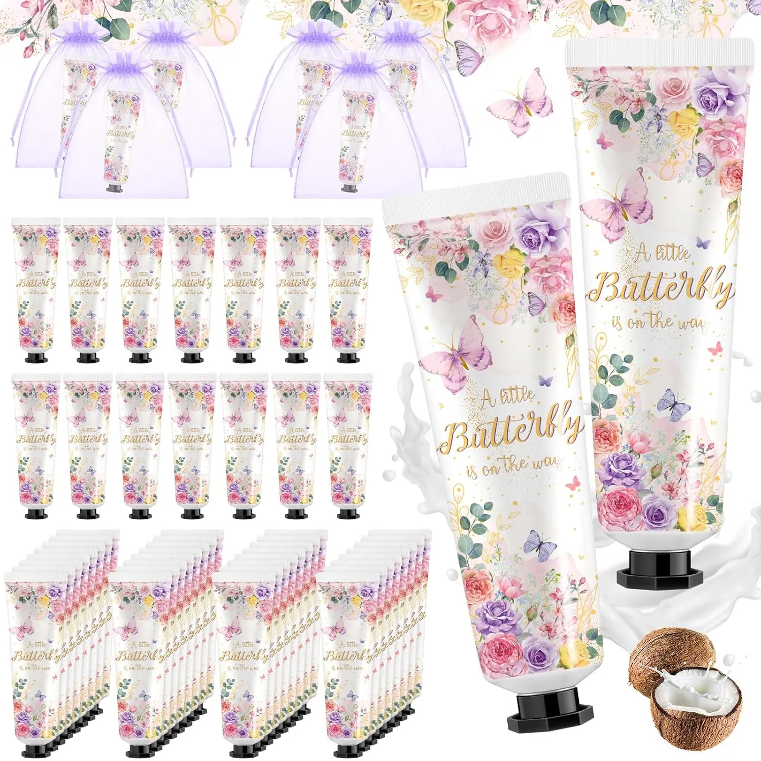 48 Sets Baby Shower Hand Cream Bulk Little Butterfly Baby Shower Favors Bridal Thank You Hand Cream for Guests Travel Size Lotion with Organza Bags