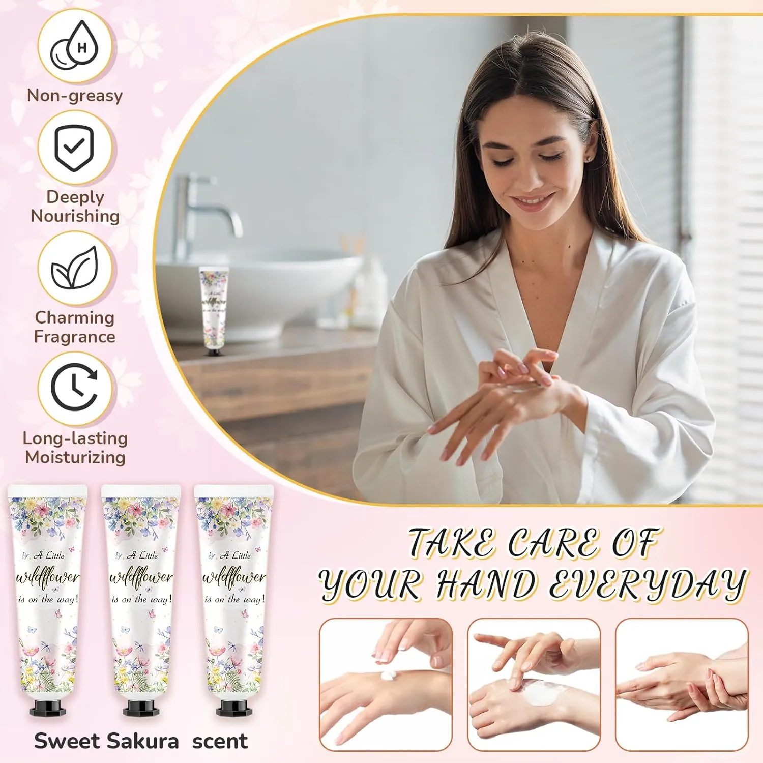 48 Sets Baby Shower Hand Cream Bulk Wildflower Baby Shower Favors Bridal Thank You Hand Cream for Guests Travel Size Lotion with Organza Bags
