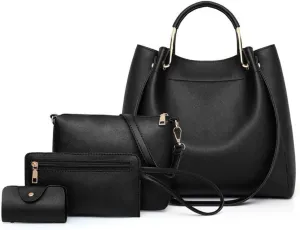 4Pcs Fashion Women's Solid PU Leather Shoulder Bag Handbag Wallet