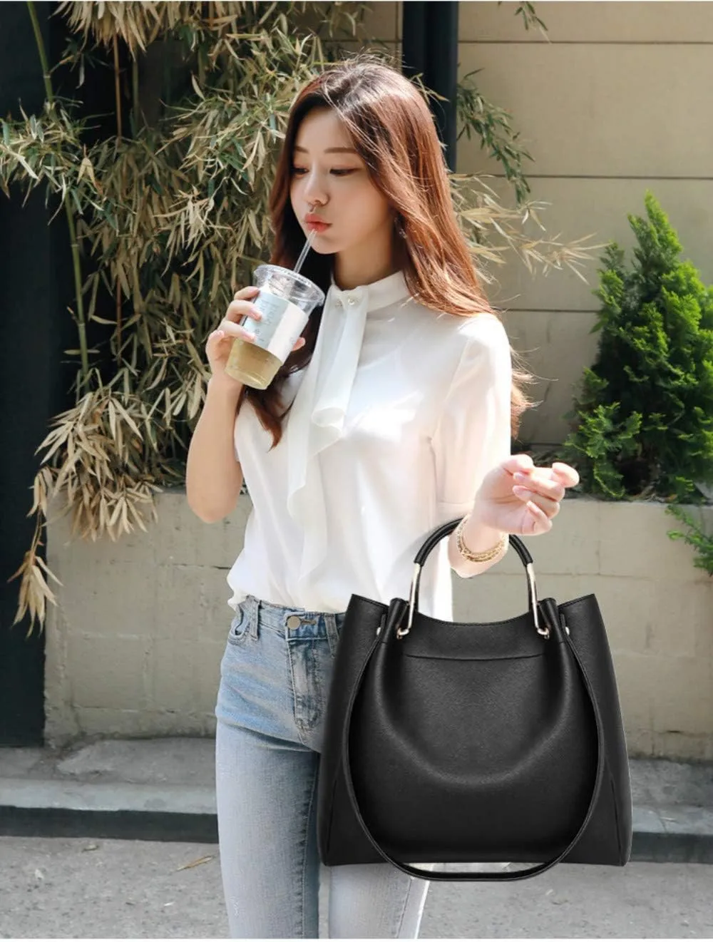 4Pcs Fashion Women's Solid PU Leather Shoulder Bag Handbag Wallet