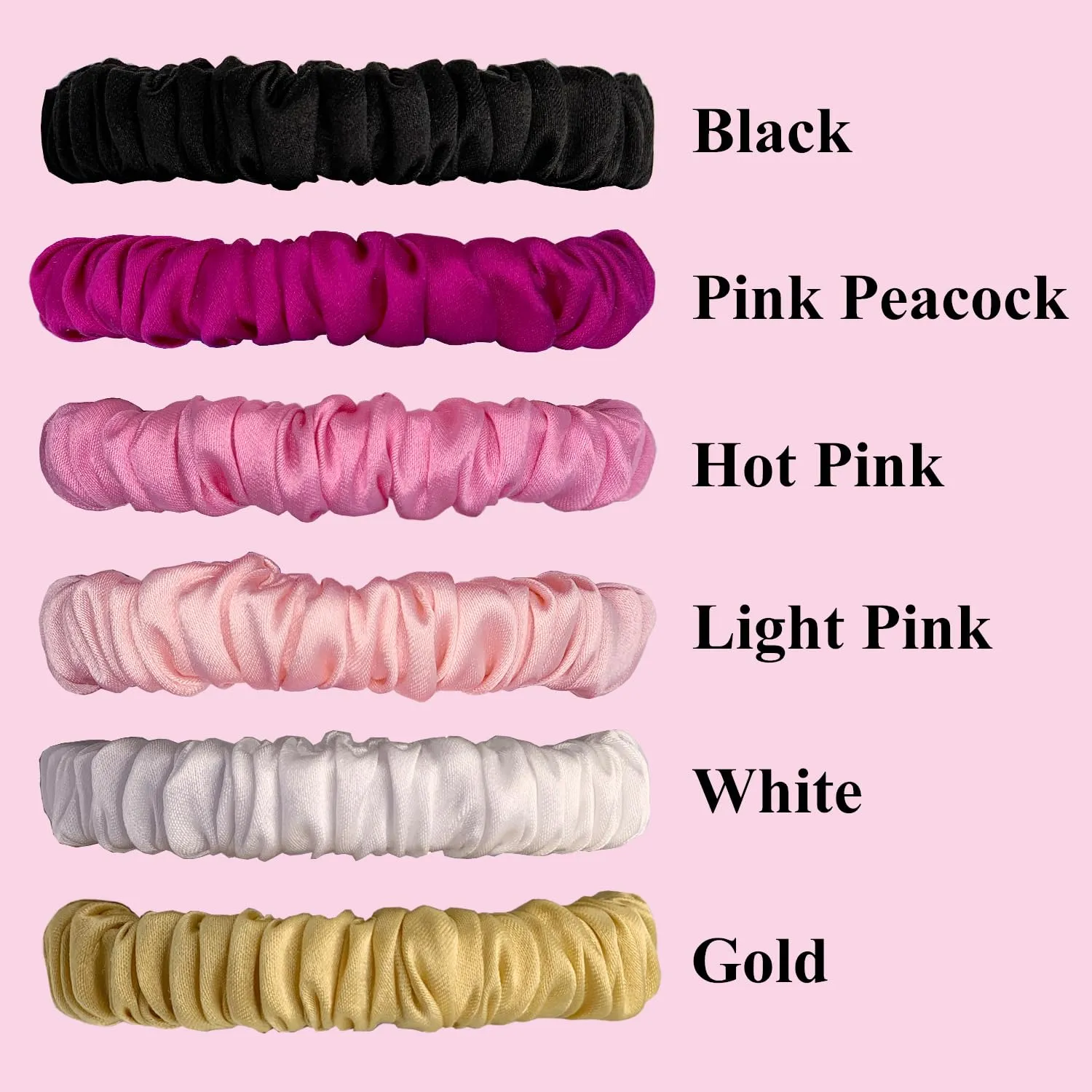6 Pcs Set 100% Pure Mulberry Silk Hair Scrunchies Silk Hair Ties with 6 Chic Colors Everyday Skinny Scrunchies Silk Ponytail Holders Hair Care No Damage (Hot Pink)