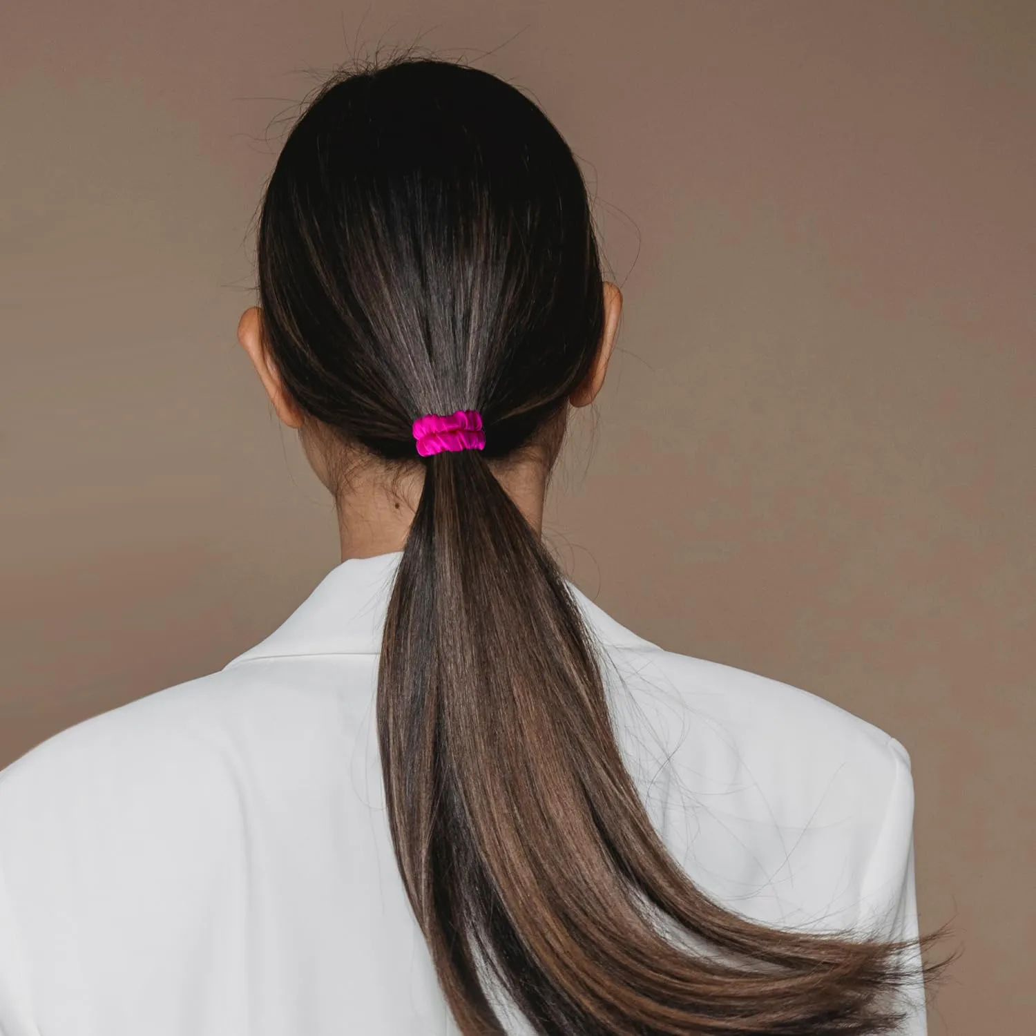 6 Pcs Set 100% Pure Mulberry Silk Hair Scrunchies Silk Hair Ties with 6 Chic Colors Everyday Skinny Scrunchies Silk Ponytail Holders Hair Care No Damage (Hot Pink)