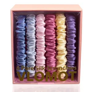 6 Pcs Set 100% Pure Mulberry Silk Hair Scrunchies Silk Hair Ties with 6 Chic Colors Everyday Skinny Scrunchies Silk Ponytail Holders Hair Care No Damage (Pastel)