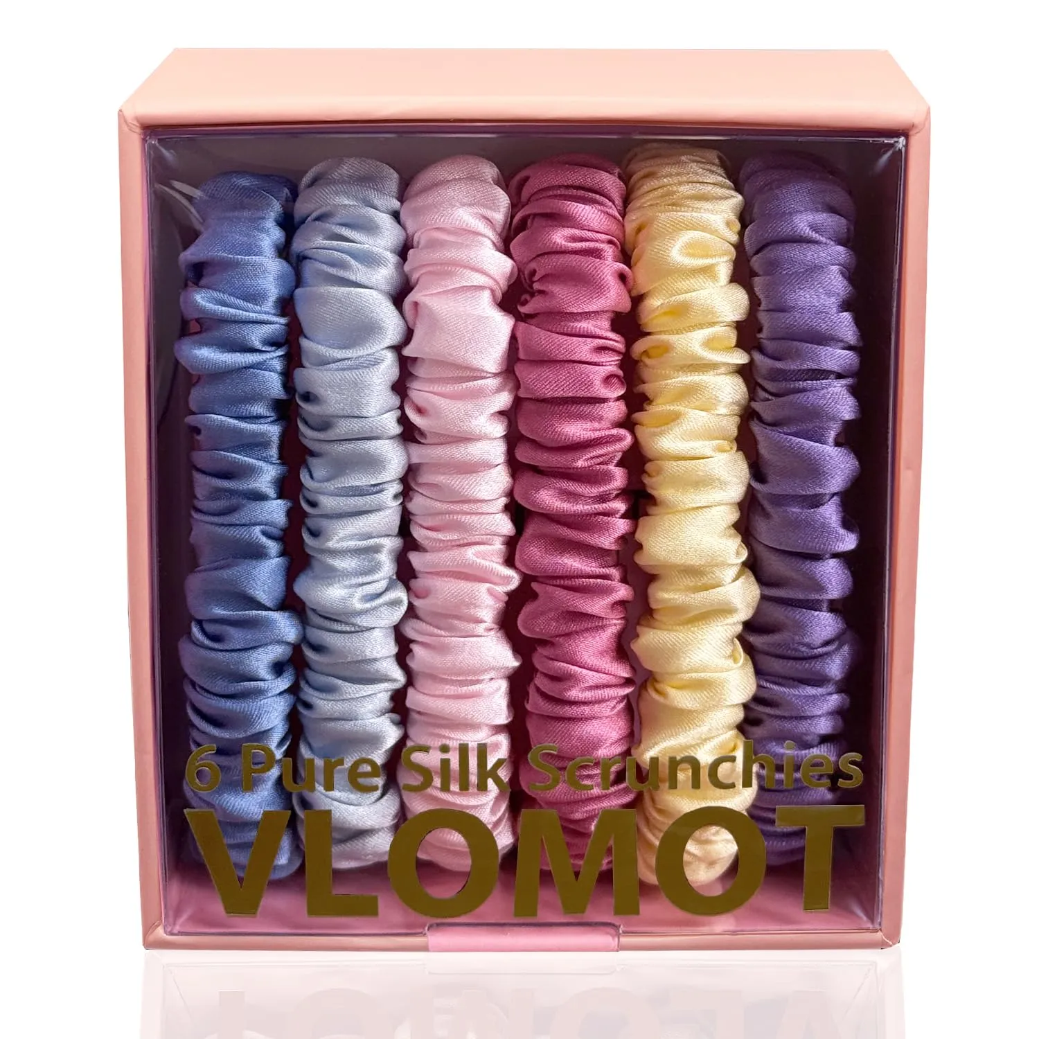6 Pcs Set 100% Pure Mulberry Silk Hair Scrunchies Silk Hair Ties with 6 Chic Colors Everyday Skinny Scrunchies Silk Ponytail Holders Hair Care No Damage (Pastel)