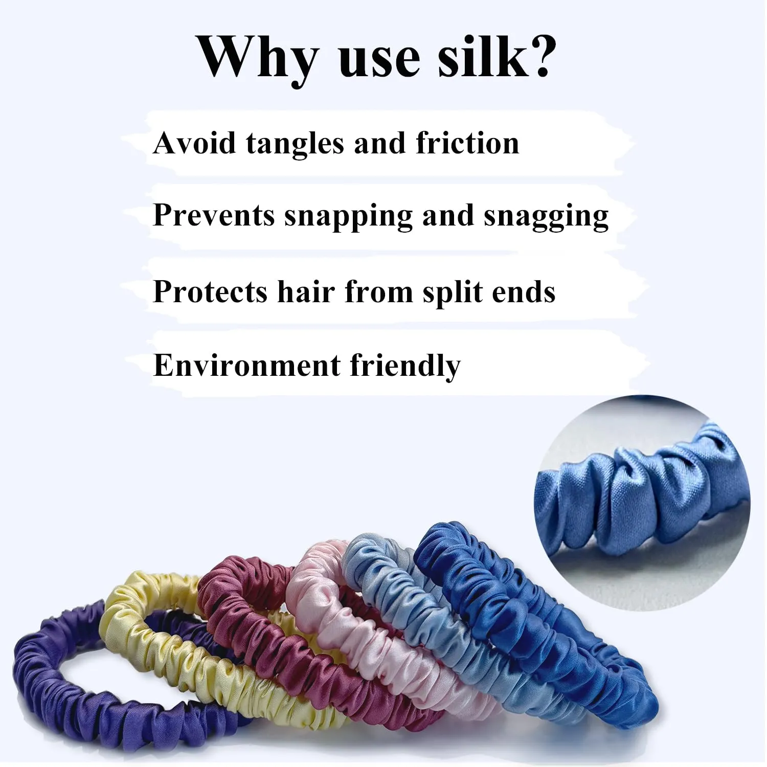 6 Pcs Set 100% Pure Mulberry Silk Hair Scrunchies Silk Hair Ties with 6 Chic Colors Everyday Skinny Scrunchies Silk Ponytail Holders Hair Care No Damage (Pastel)