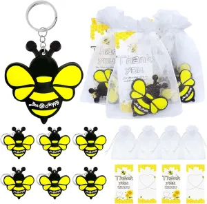 60 Pack Bumble Bee Keyring Pack Including 20 Keychains, 20 Thank You Tags and 20 Bags for Bee Party, Mommy to Bee, Baby to Bee Baby Shower, Adult Bee, Queen Bee, Birthday, Gender Reveal