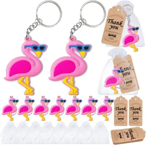 60 Pack Flamingo Party Favors Include 20 Keyrings, 20 Tags and 20 Bags for Hawaiian Tropical Luau Summer Beach Party, Flamingo Lover, Baby Shower, Never Forget How Flamazing You Are Party
