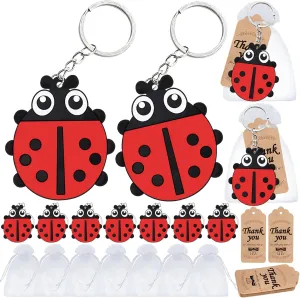 60 Pack Ladybug Party Favors Include 20 Keychains,20 Thank You Tags and 20 Goodie Bags for Ladybug Lover, My Little Ladybug Themed Party, Baby Shower, Birthday, Goodie Bag Fillers