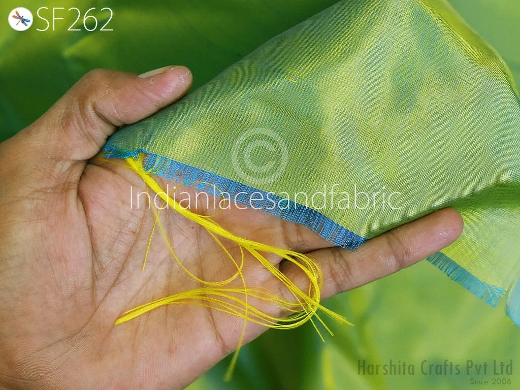 60gsm Iridescent Turquoise Gold Indian Pure Silk Fabric by the yard Soft Silk Curtains Scarf Costume Apparels Wedding Evening Dresses Dolls