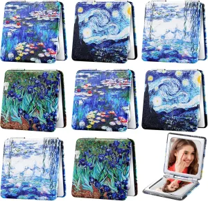 8 Pcs Compact Mirror Double Sided Makeup Square PU Leather Portable Pocket Hand Mirror Bulk with 2X1X Magnification Art Gift for Woman