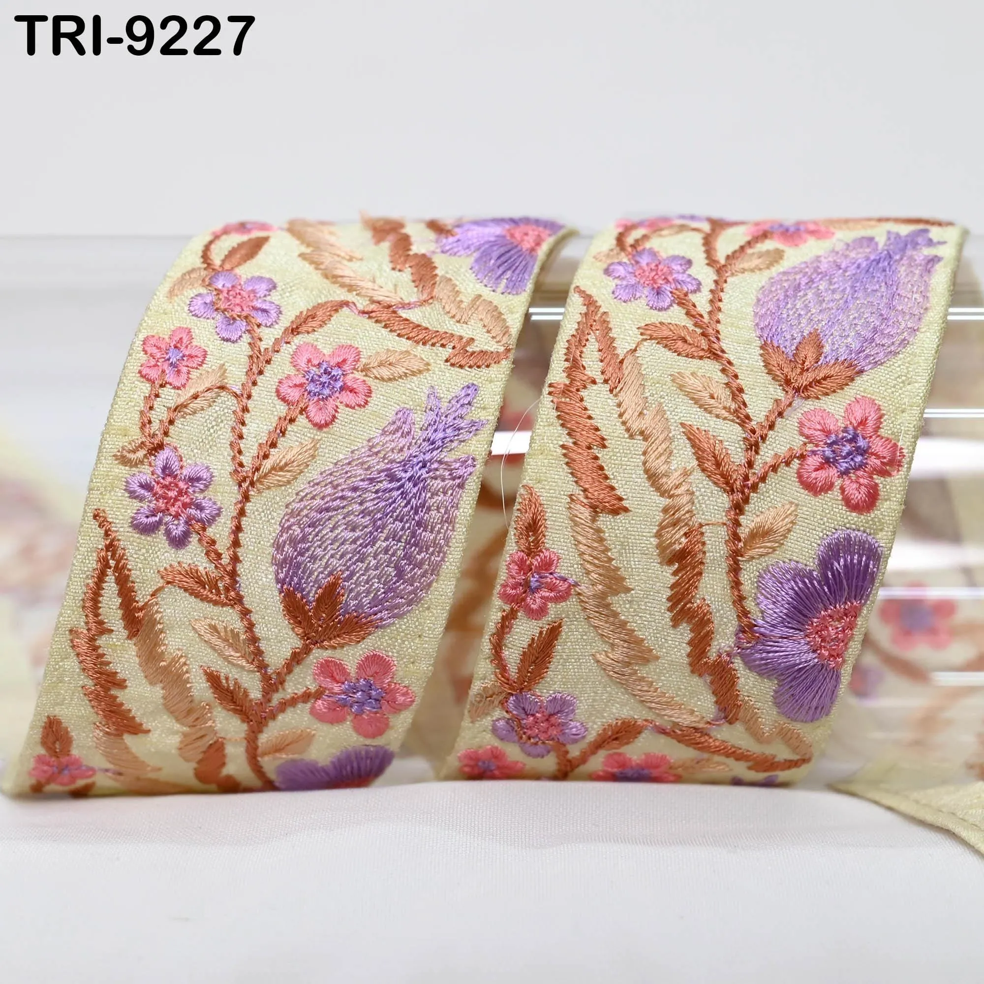 9 Yard Embroidery Ribbon 5cm Trim Sari Border DIY Crafting Indian Embroidered Lampshades Regency Reticules, Victorian Handbags Junk Journals